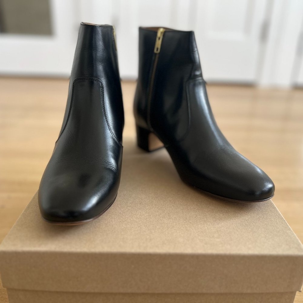 Brand New A.P.C. Black Leather Low Heel Zippered Boots